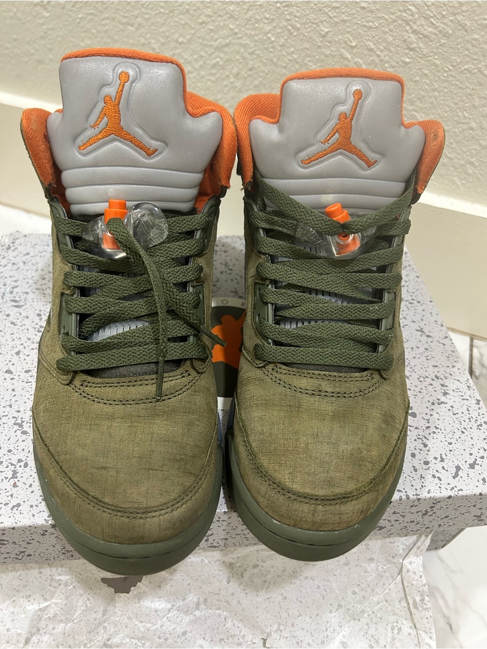 Jordan High Top Sneakers - Olive Green & Orange Accent